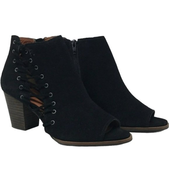 LUCKY Brand Hartlee Open Toe Lace Up Black Bootie EUC sz 10 - Picture 7 of 12